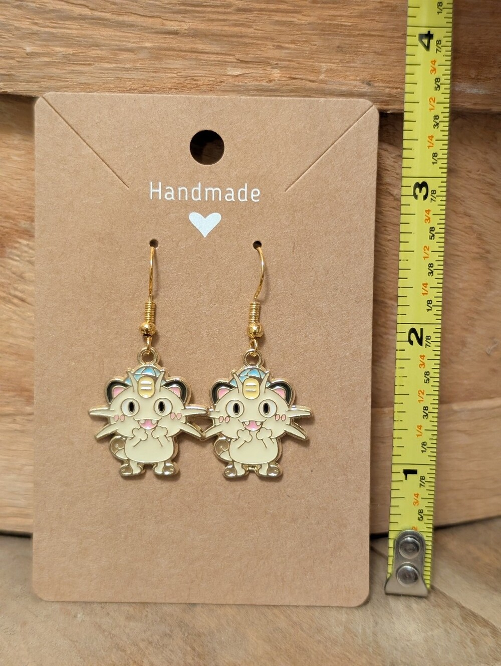 Anime Pokemon Meowth Enamel Metal Earrings NEW